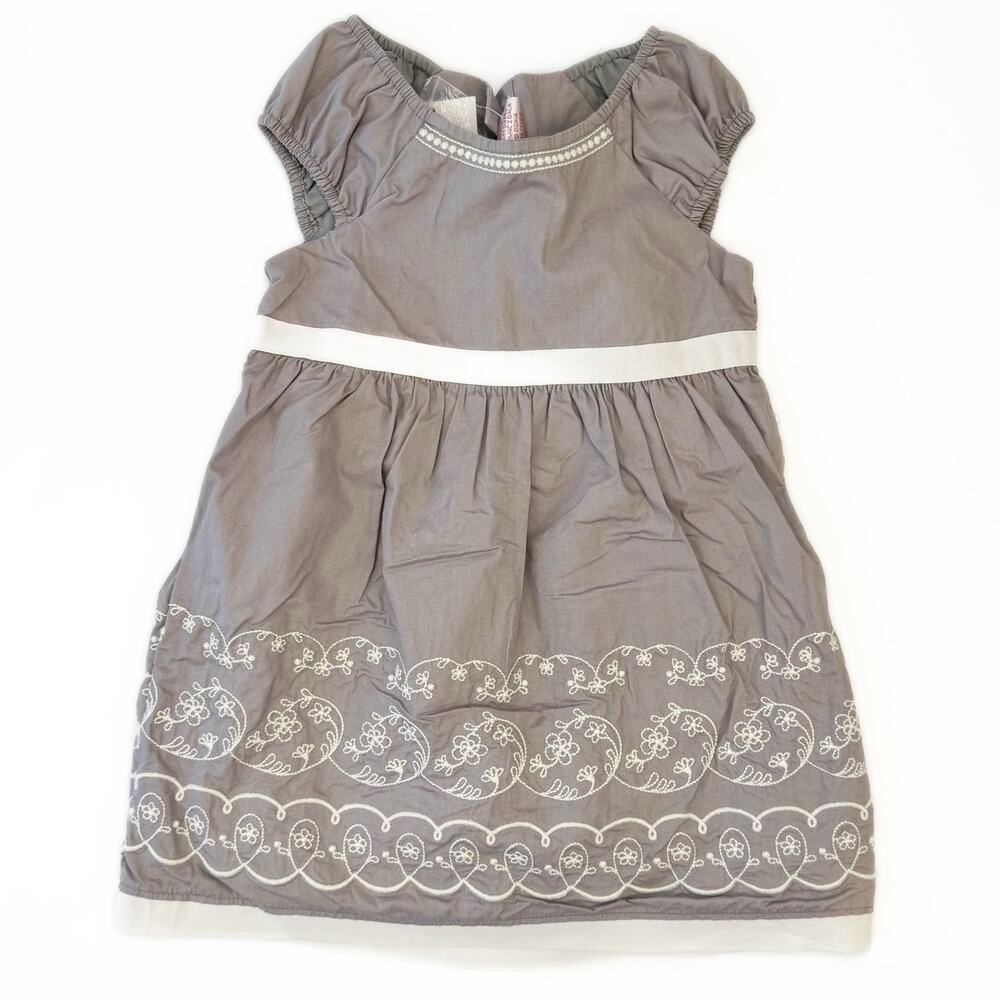 New Savannah Gray Embroidered Floral‎ Baby Doll Cotton Lined Dress Sz 3T Preppy